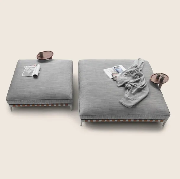 Gregory pouf by Flexform, upholstered fabric with aluminum base