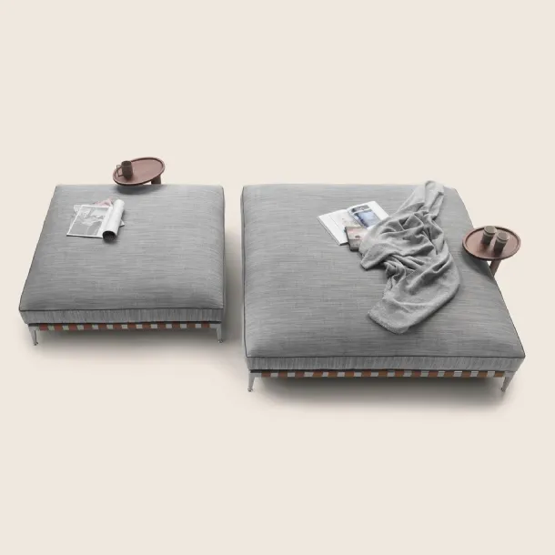 Gregory pouf by Flexform, upholstered fabric with aluminum base