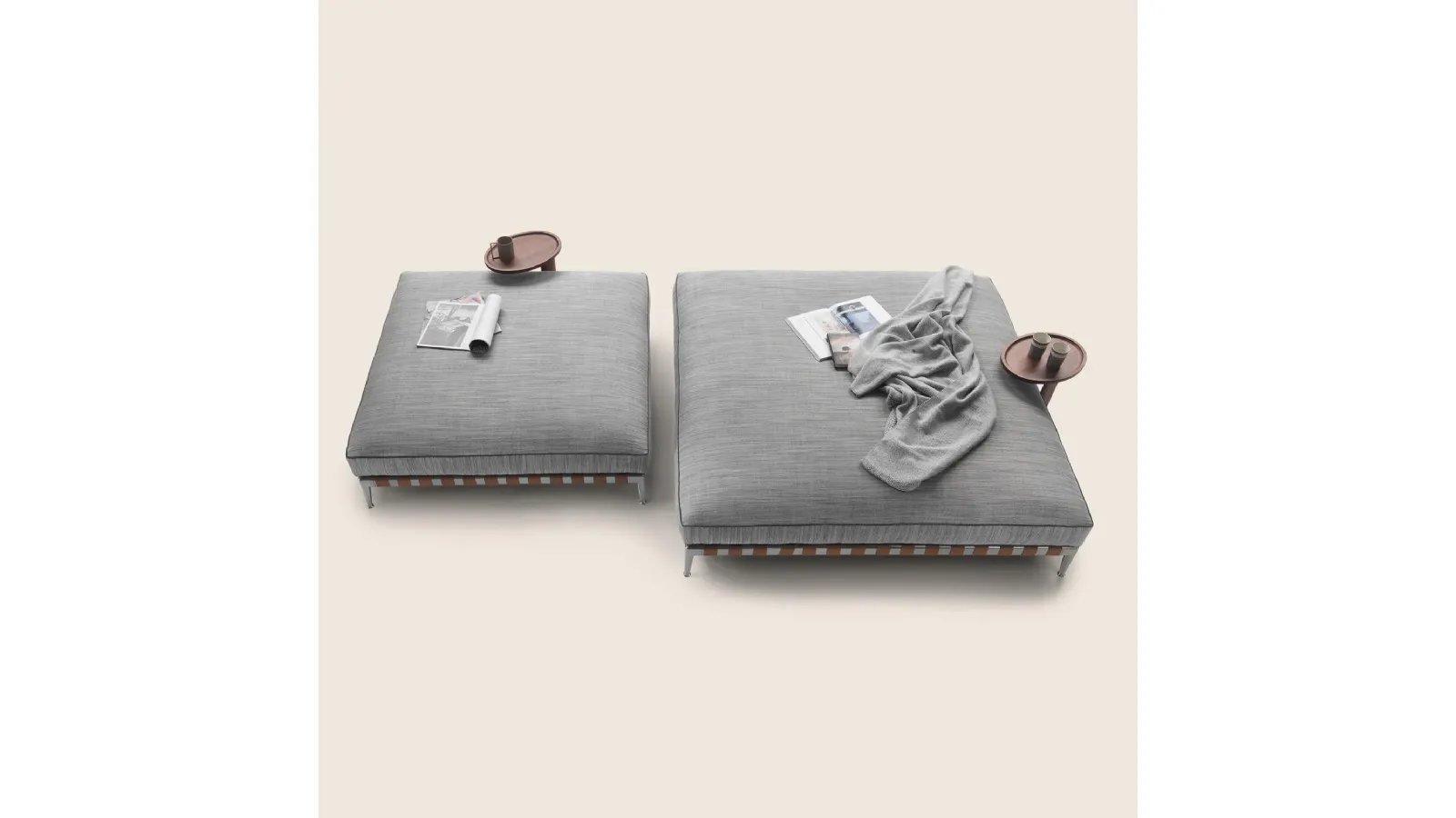 Gregory pouf by Flexform, upholstered fabric with aluminum base