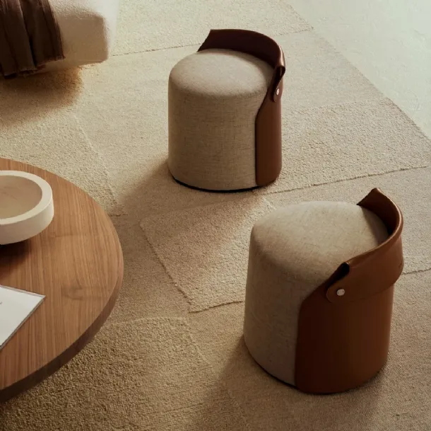 Ozzy Pouf in padded fabric and leather by Flexform
