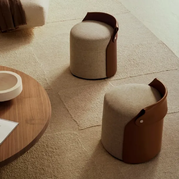 Ozzy Pouf in padded fabric and leather by Flexform