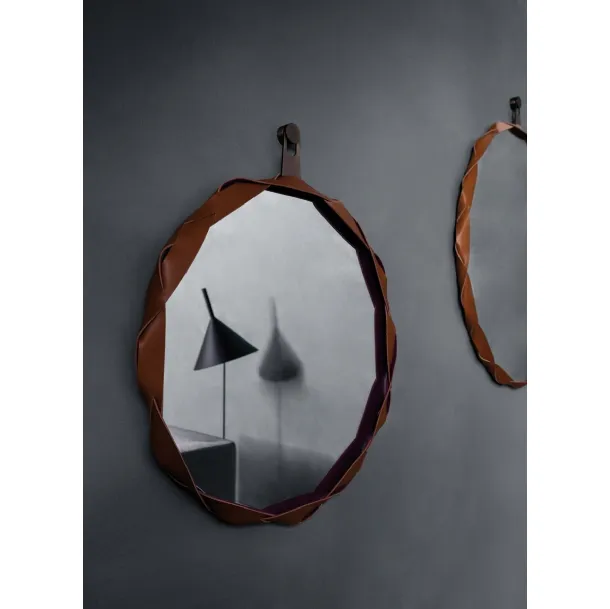 Mirror with braided leather frame Raperonzolo by Zanotta