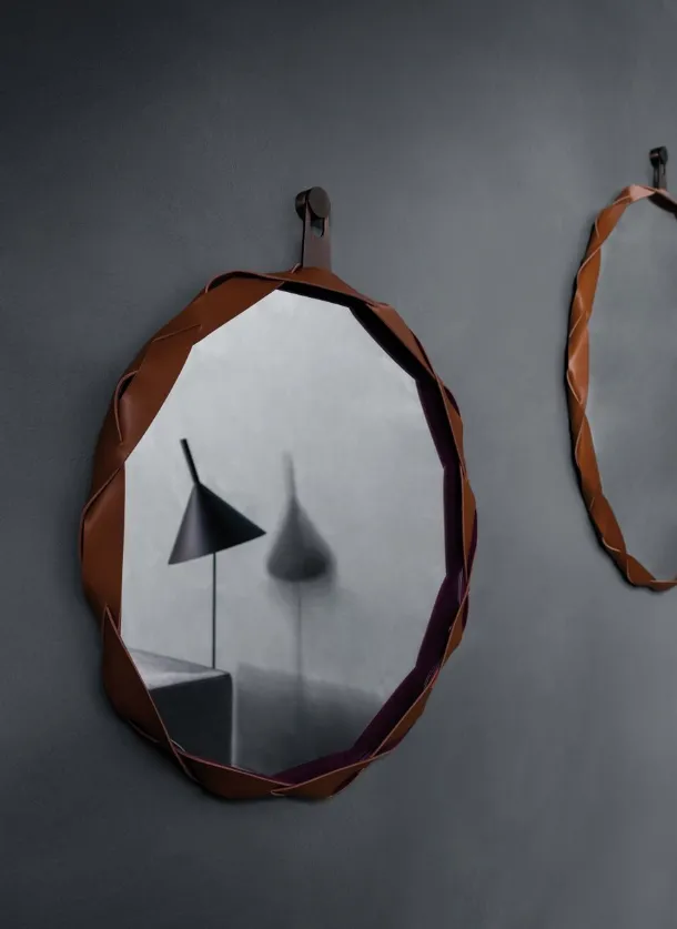 Mirror with braided leather frame Raperonzolo by Zanotta