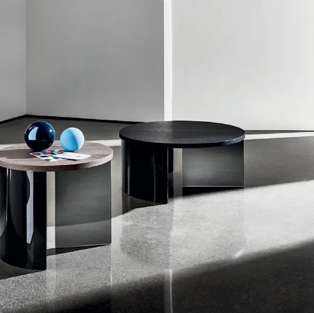 Regolo Round Coffee Table with Wood Top and Glass Base by Sovet