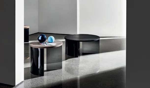 Regolo Round Coffee Table with Wood Top and Glass Base by Sovet