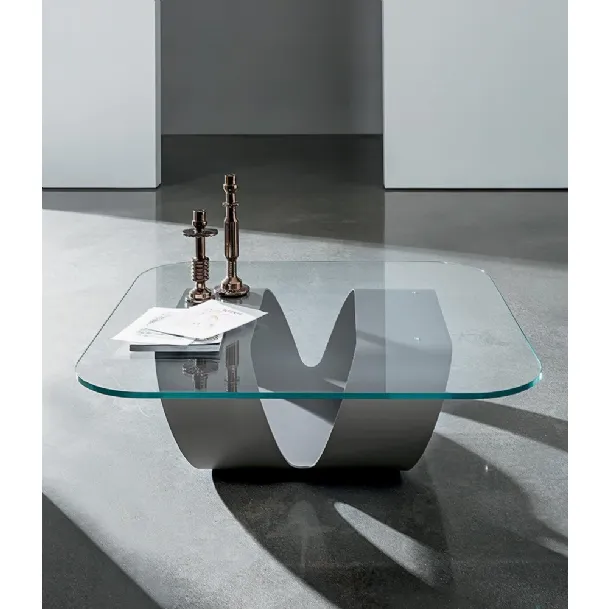 Ring design coffee table with glass top and curved metal sheet structure by Sovet