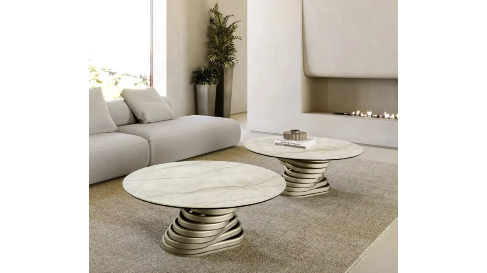 Eforma Low Round Coffee Table with Ceramic Top