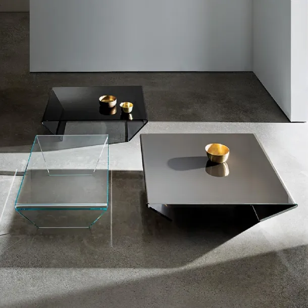 Rubino coffee table in transparent, smoky, or lacquered curved glass by Sovet