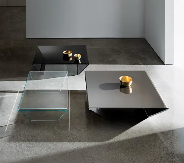 Rubino coffee table in transparent, smoky, or lacquered curved glass by Sovet