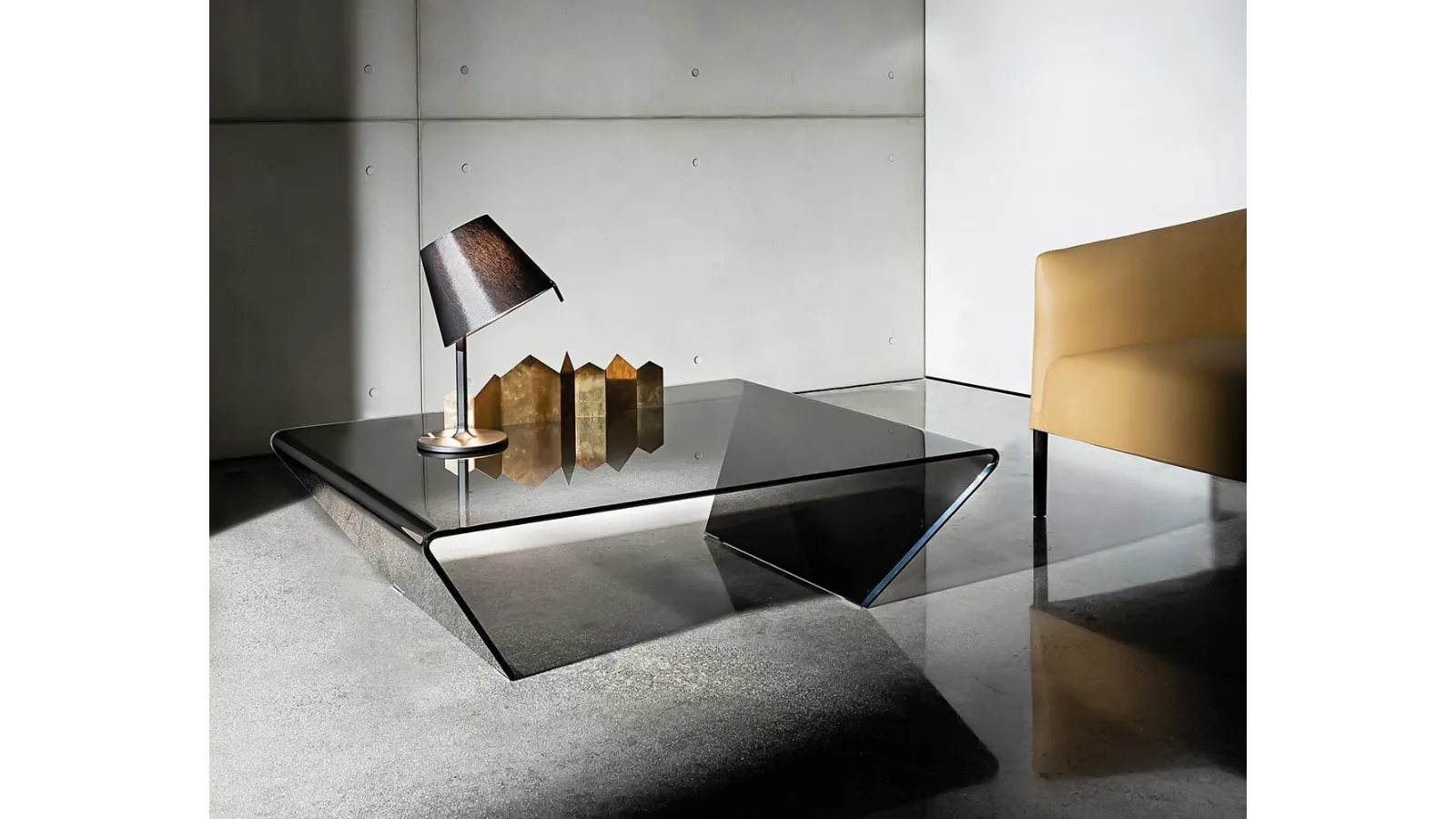 Rubino coffee table with smoked curved glass by Sovet
