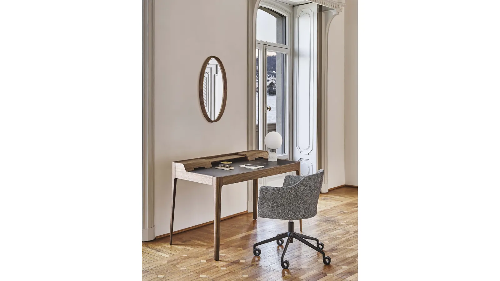 Solid walnut Saffo desk by Porada
