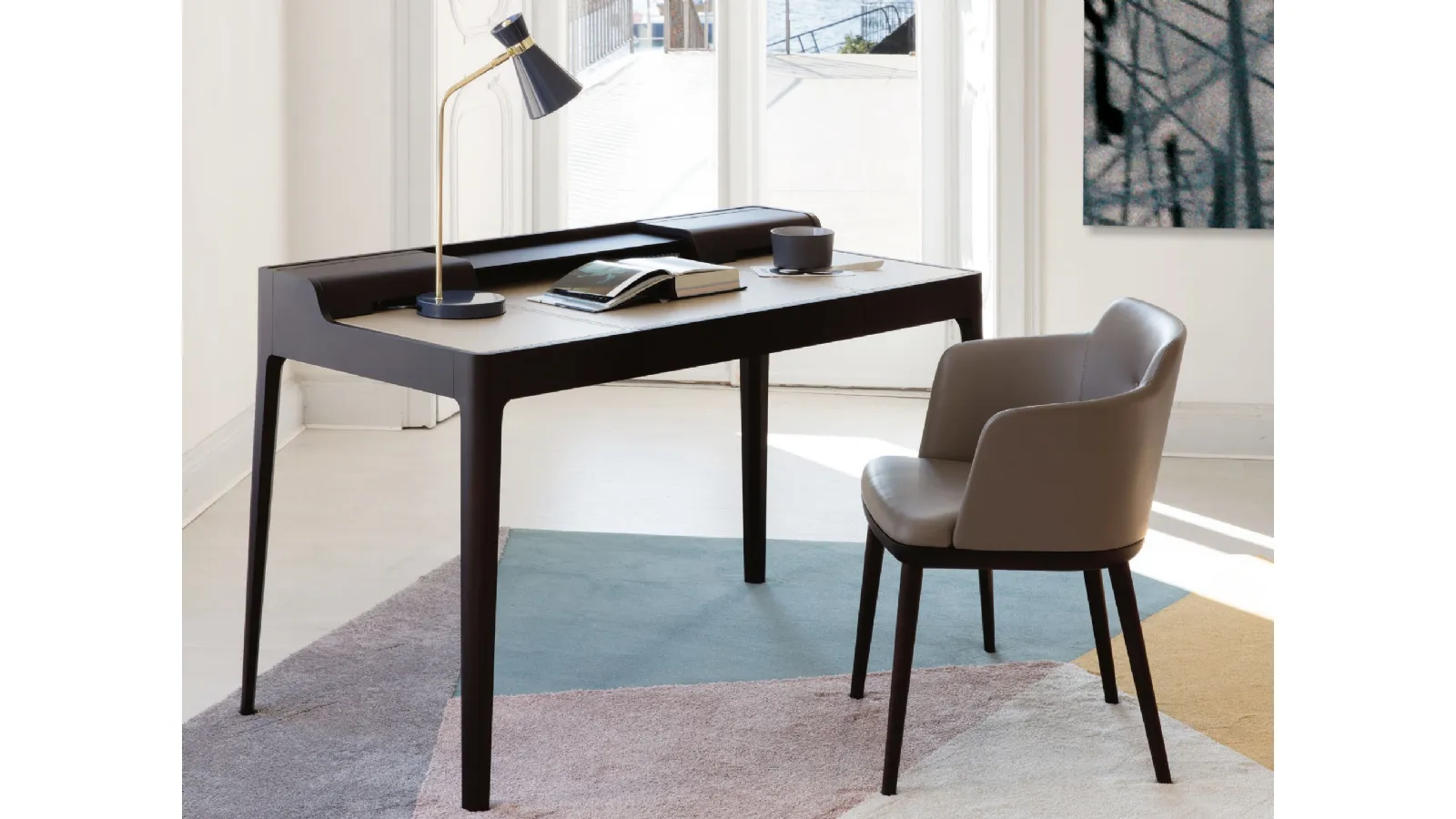 Solid walnut desk Saffo by Porada