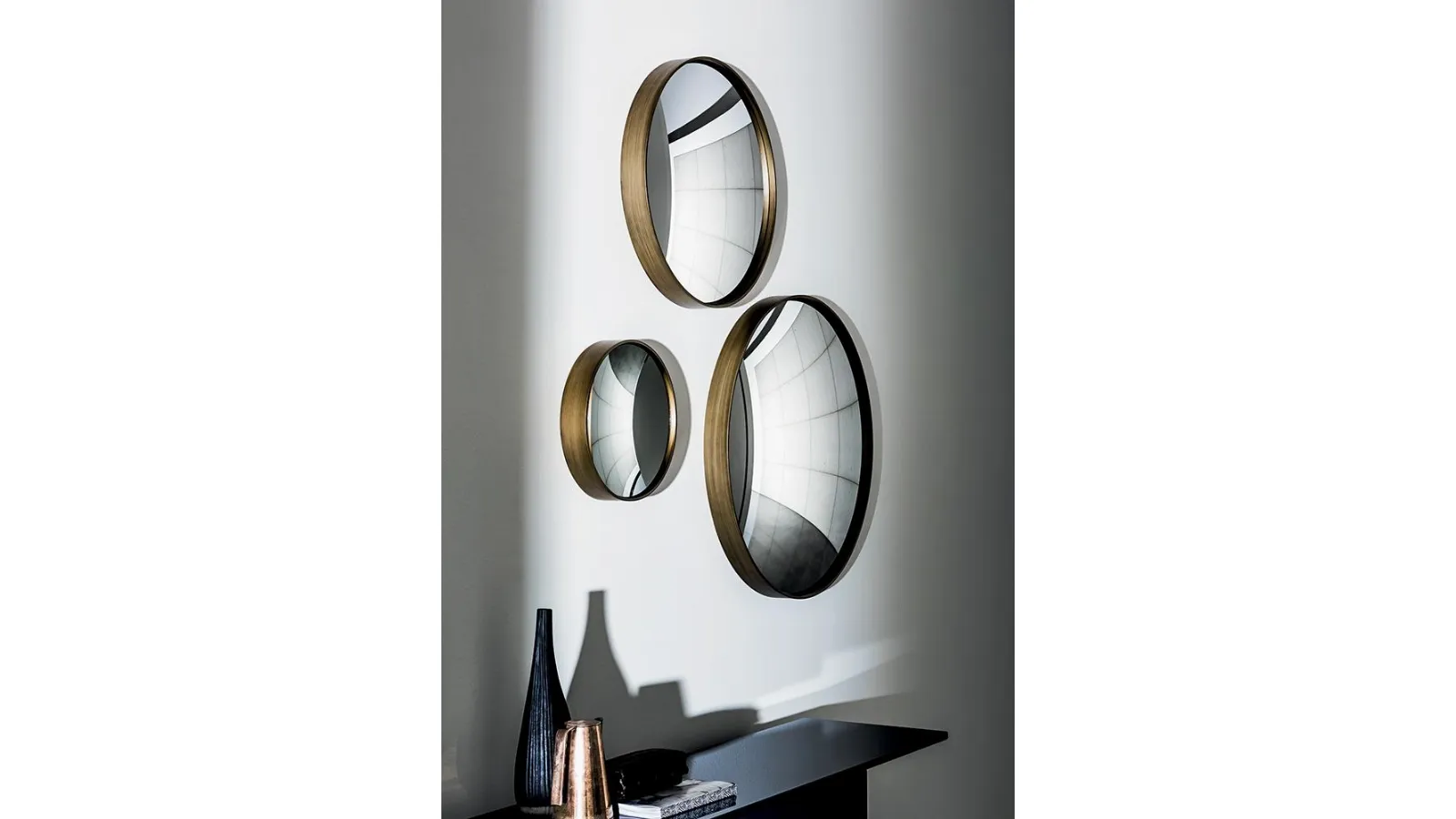 Sail Mirror with lacquered metal frame in antique brass finish by Sovet