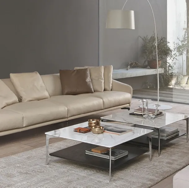 Square side table with marble top and chrome steel base Sax by Alivar