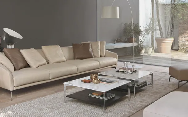 Square side table with marble top and chrome steel base Sax by Alivar