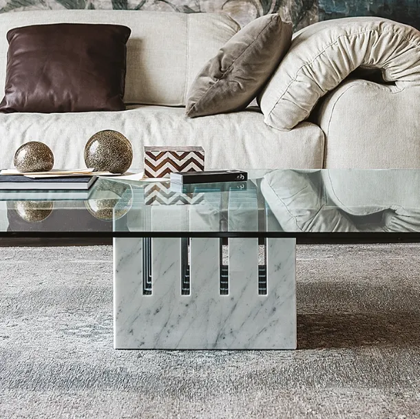Coffee table with marble base and glass top Scacco by Cattelan Italia