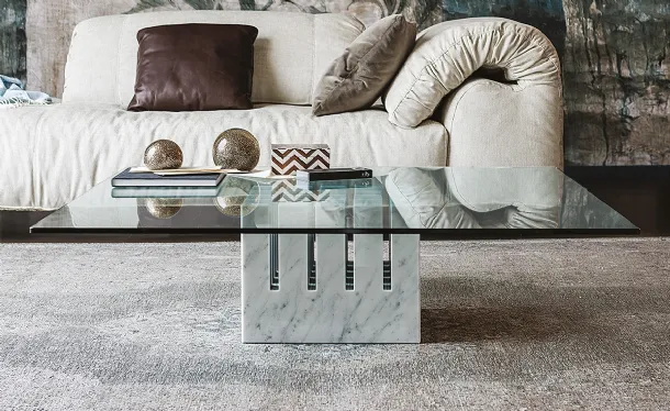 Coffee table with marble base and glass top Scacco by Cattelan Italia