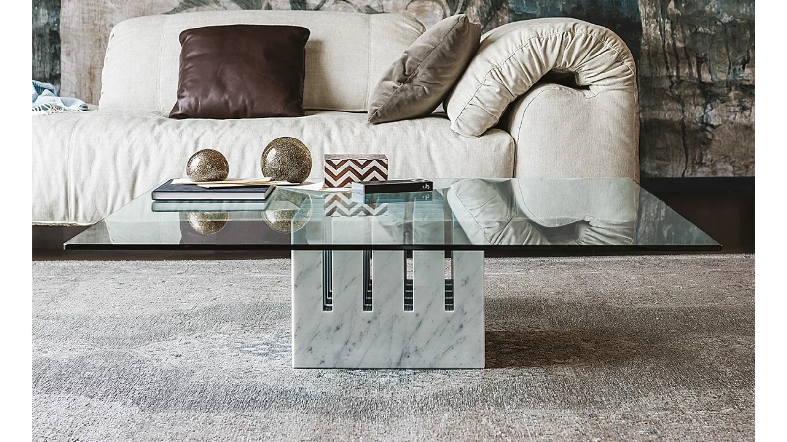 Coffee table with marble base and glass top Scacco by Cattelan Italia