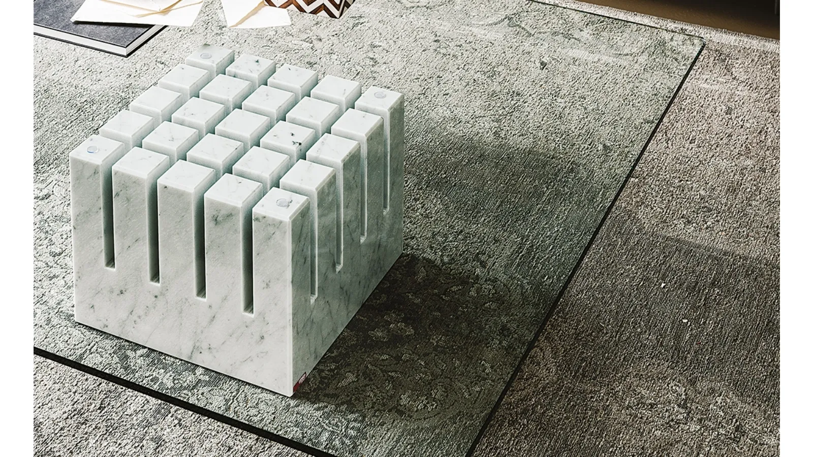 Coffee table with marble base and crystal top Scacco by Cattelan Italia