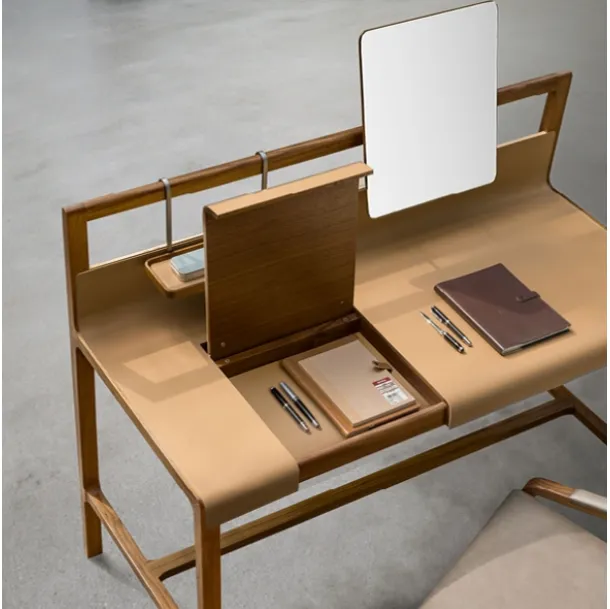 Scribe Desk in solid wood with Alivar leather-covered top