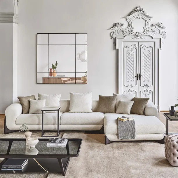 Solid ash coffee table with a glass top and a marble lower shelf, Script 150 by Porada