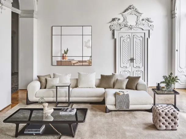 Solid ash coffee table with a glass top and a marble lower shelf, Script 150 by Porada