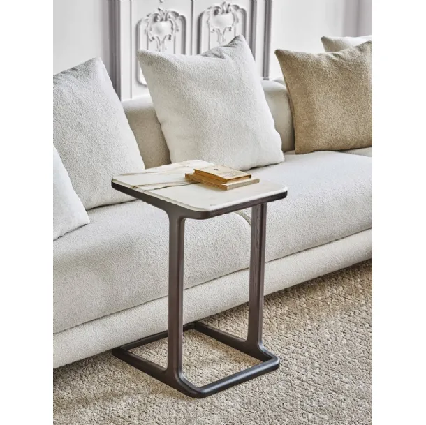 Coffee table with marble top and solid ash wood structure Script 45 by Porada