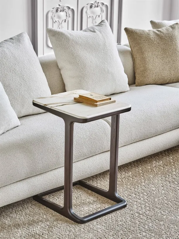 Coffee table with marble top and solid ash wood structure Script 45 by Porada