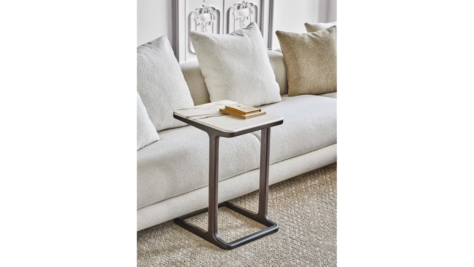 Coffee table with marble top and solid ash wood structure Script 45 by Porada