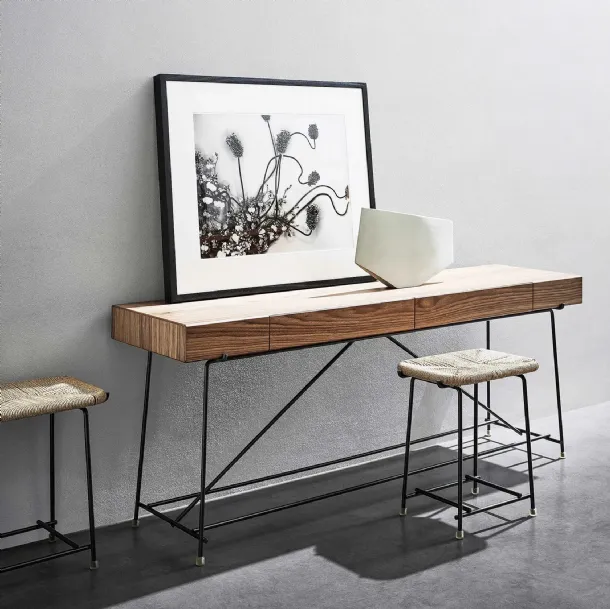 Any Day desk in marble, wood, and metal by Flexform