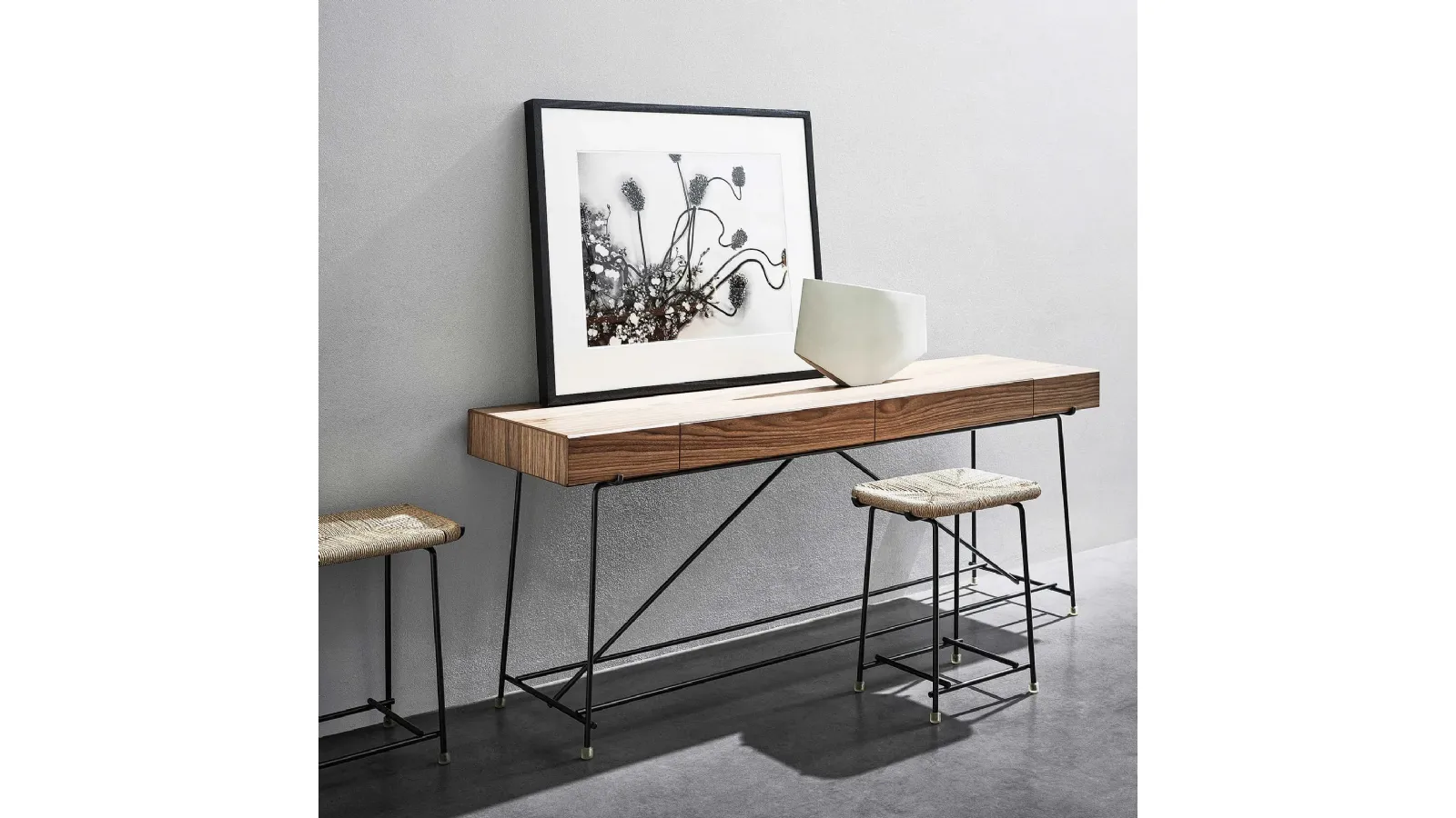 Any Day desk in marble, wood, and metal by Flexform