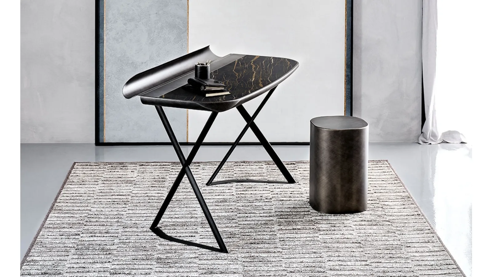 Cocoon Keramik Writing Desk with Steel Base and Ceramic Top by Cattelan Italia