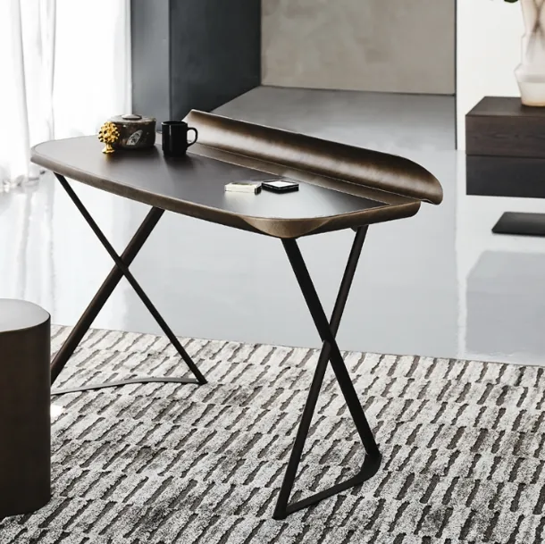 Cocoon Leather Desk with steel base and leather top by Cattelan Italia
