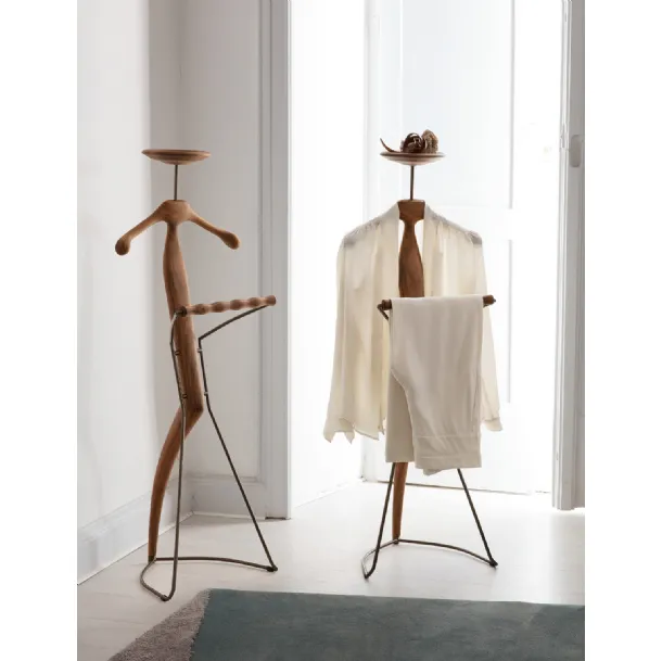 Solid cherry wood coat rack with metal structure and a Sir-Bis storage tray by Porada