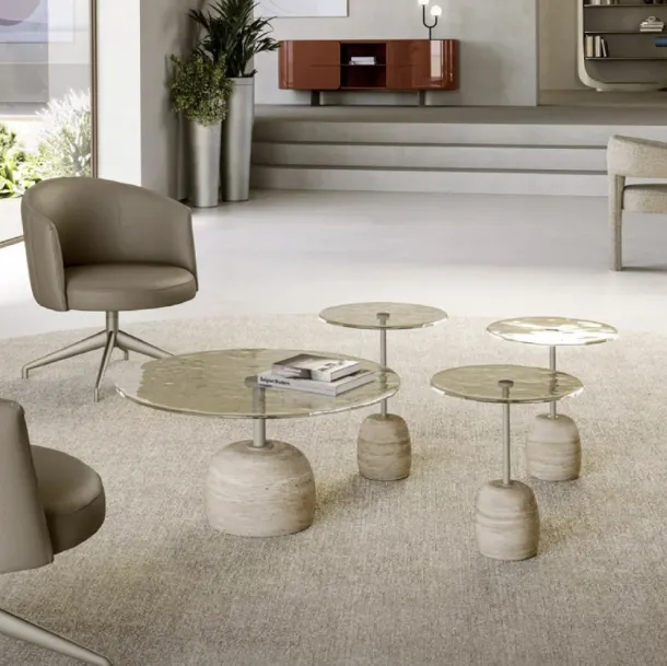 Glass coffee table with Sir marble base by Eforma