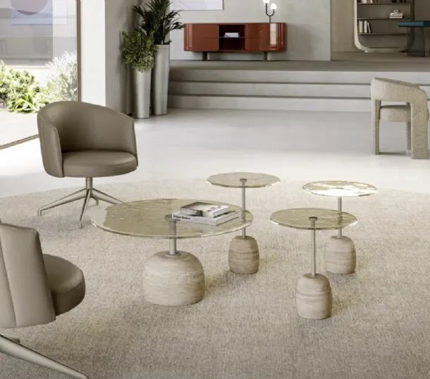 Glass coffee table with Sir marble base by Eforma