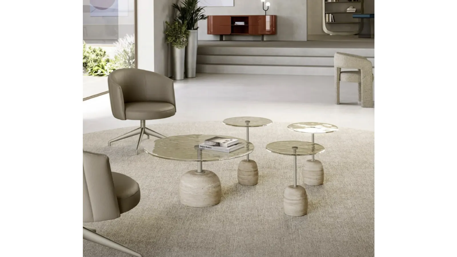 Glass coffee table with Sir marble base by Eforma