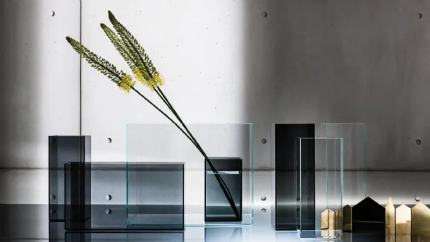Skyline vases in extra-clear, smoky, or bronze glass by Sovet