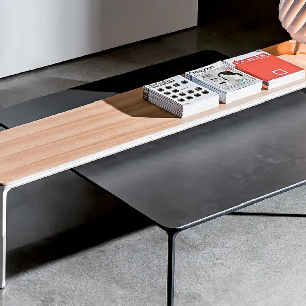 Slim H46 coffee table in wood with lacquered aluminum frame by Sovet