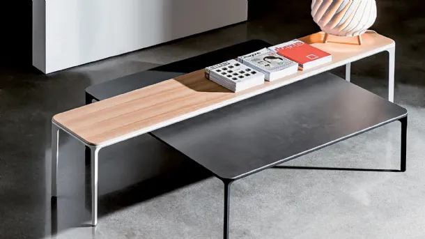 Slim H46 coffee table in wood with lacquered aluminum frame by Sovet