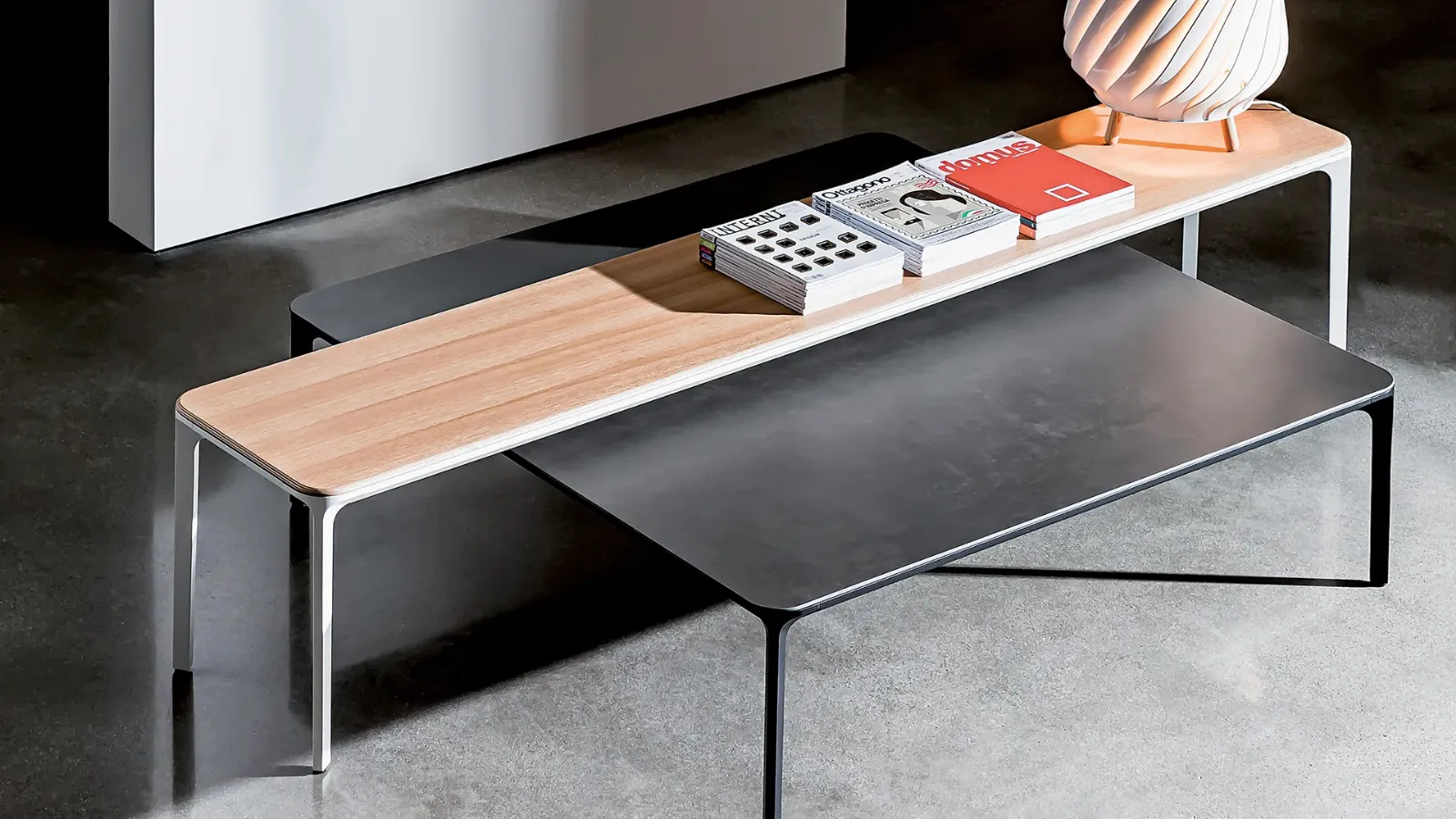 Slim H46 coffee table in wood with lacquered aluminum frame by Sovet