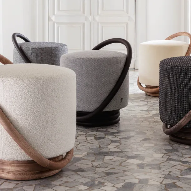 Smile Pouf in fabric and wood by Porada