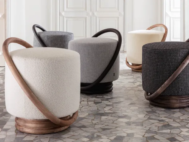 Smile Pouf in fabric and wood by Porada