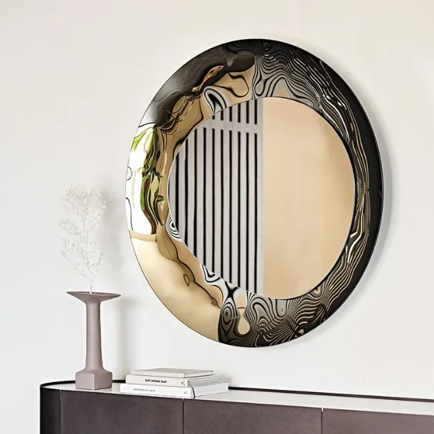 Cosmos wall mirror entirely made of smoked and bronze mirrored glass by Cattelan Italia