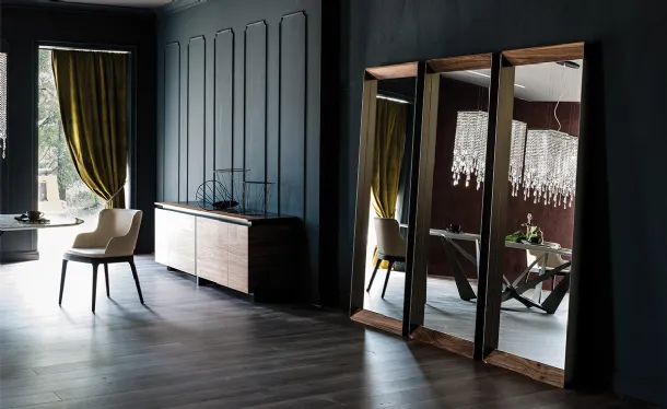 Excalibur Mirror with solid Canaletto Walnut frame by Cattelan Italia