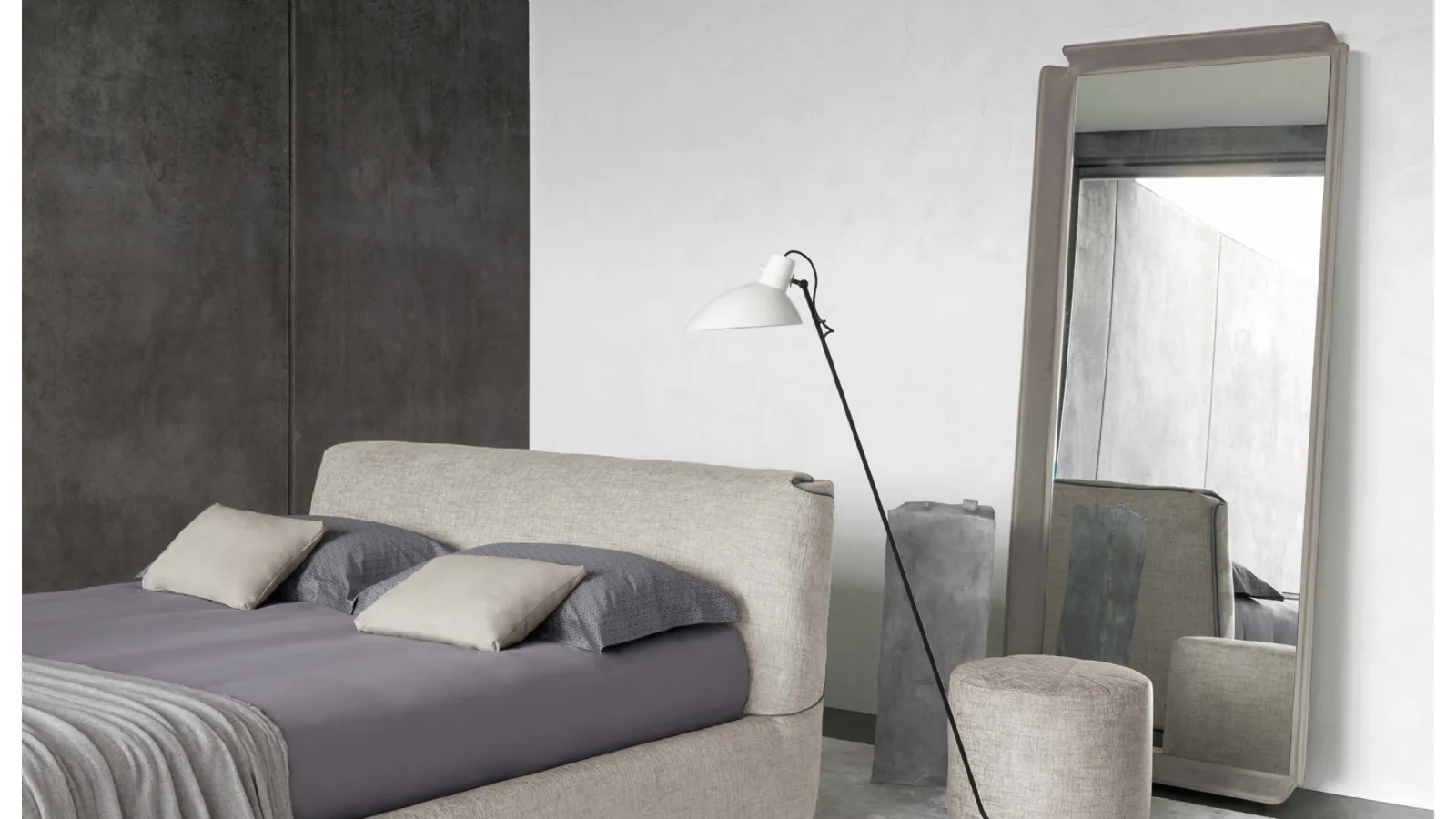 Mirror with a wide frame upholstered in leather and Gentleman leather cord by Flou