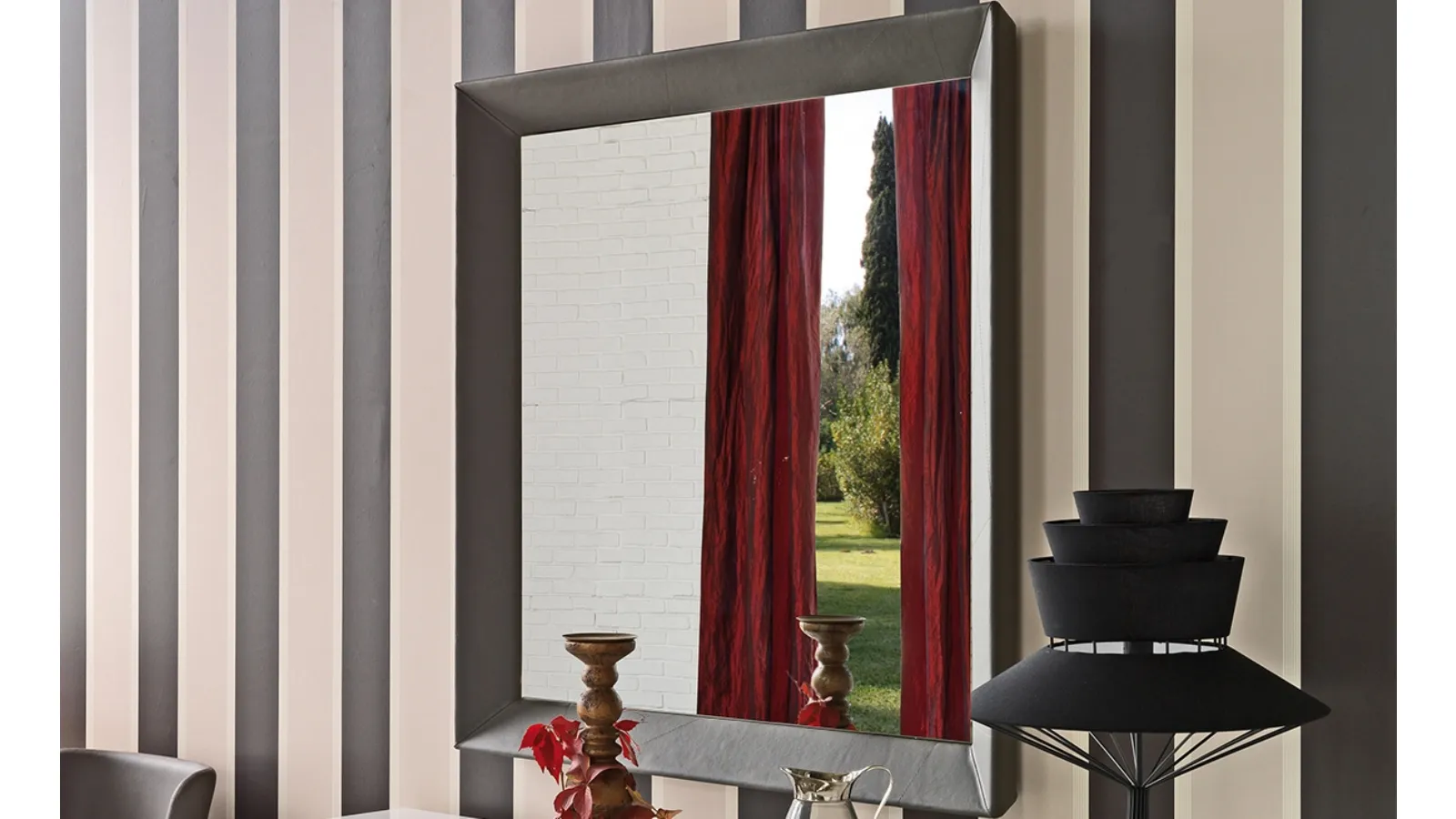 Taxedo Mirror with faux leather frame by Cattelan Italia