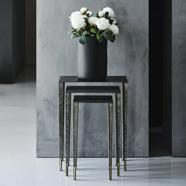 Brushed Grey Coffee Table with Brass Parts Spillo by Cattelan Italia