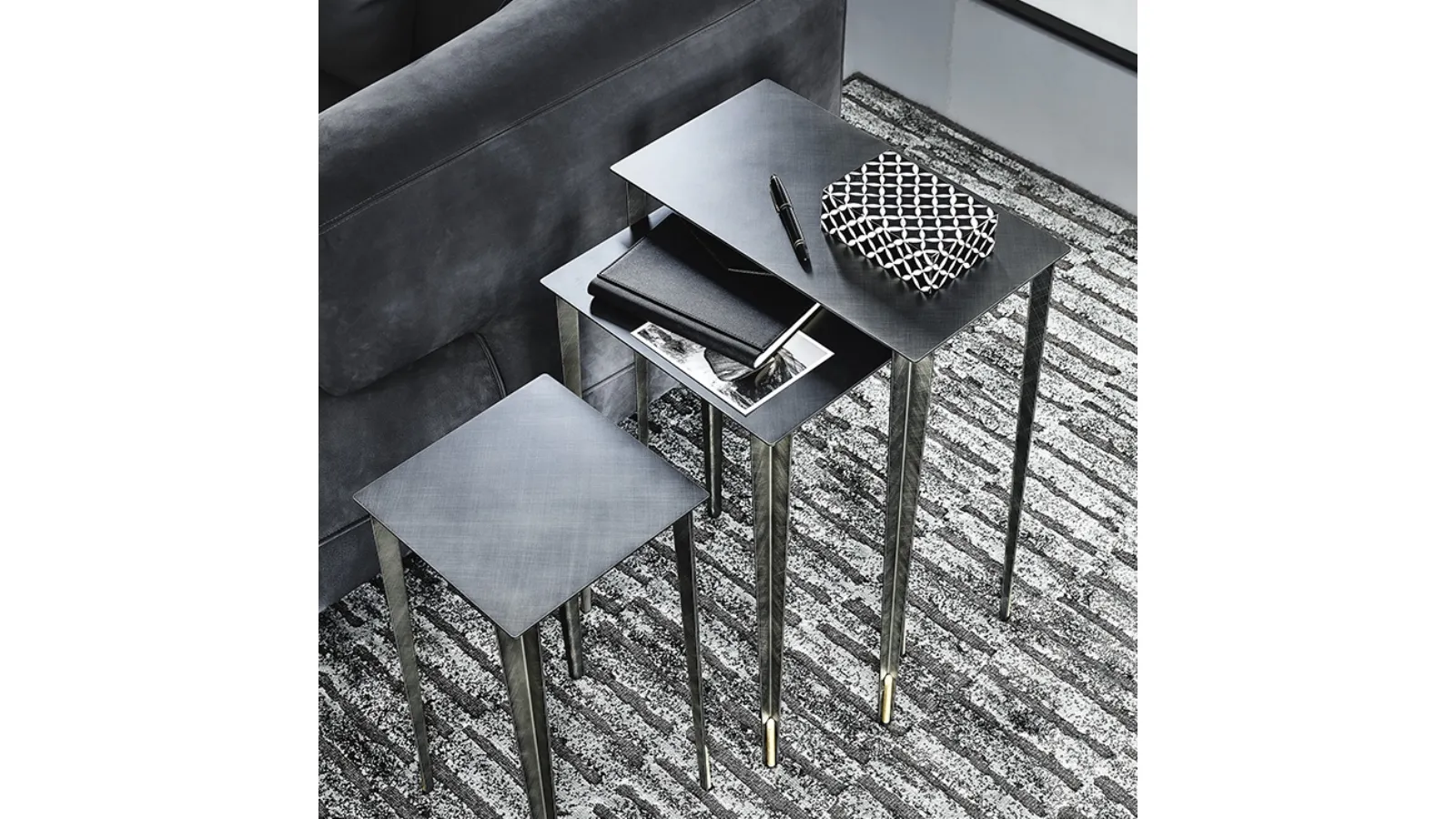 Brushed Grey Coffee Table with Brass Parts Spillo by Cattelan Italia