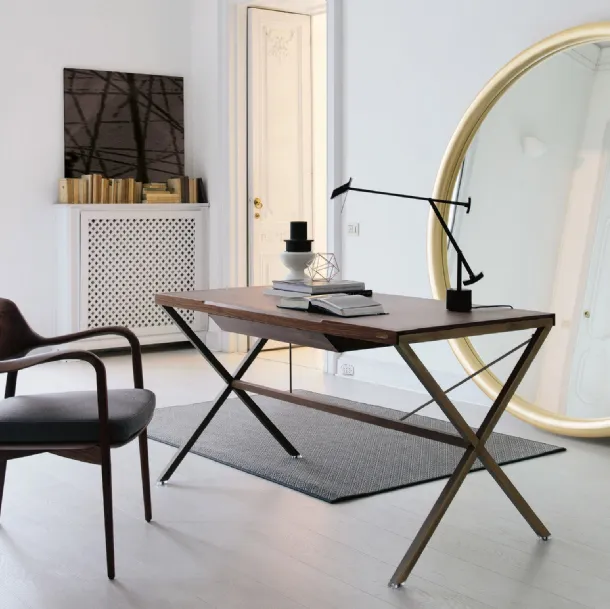 Stylo Wood wooden desk with metal base by Porada
